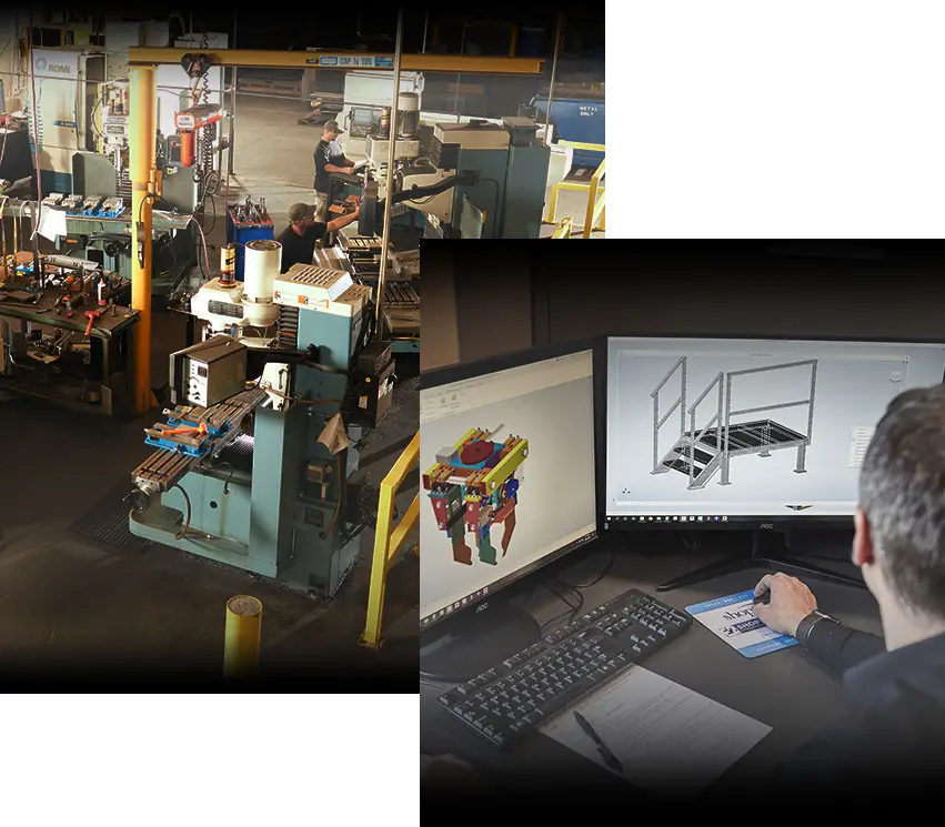 Image collage of workers and shop
